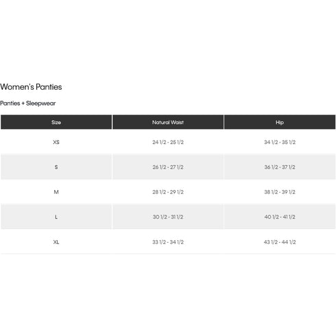 Calvin Klein Women's Panties Size Chart