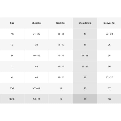 Guess Men Shirts & Jackets Size Chart