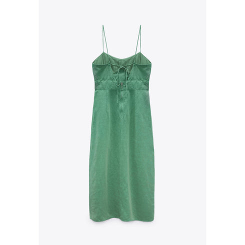 Zara Green Lined Button Midi Dress