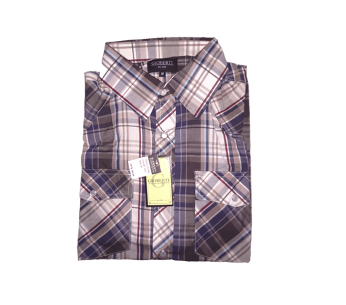 Gioberti Men's Long Sleeve Plaid Flannel Shirt, Brown/Navy/Burgundy - MGworld