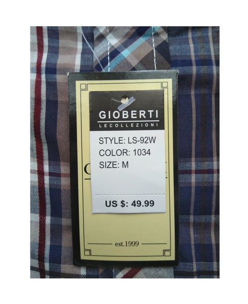 Gioberti Men's Long Sleeve Plaid Flannel Shirt, Brown/Navy/Burgundy - MGworld