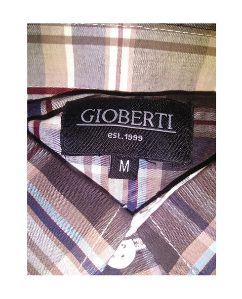 Gioberti Men's Long Sleeve Plaid Flannel Shirt, Brown/Navy/Burgundy - MGworld
