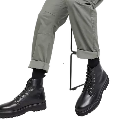 ASOS DESIGN Lace Up Boot in Black Faux Leather with Raised Chunky Sole | 7 US