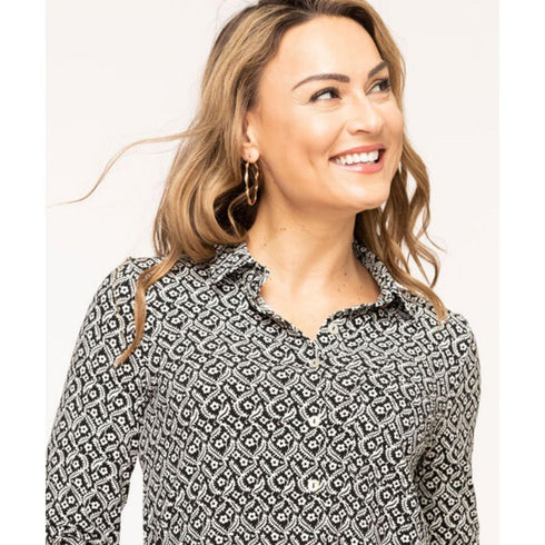 Cleo Women's Petite Long Sleeve Tie Waist Shirt Top