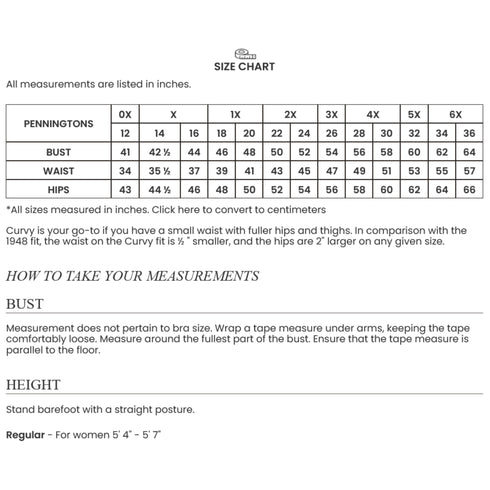 Penningtons' Women's Size Chart