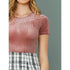 SHEIN Solid Pink Rib-knit Velvet Tee | M