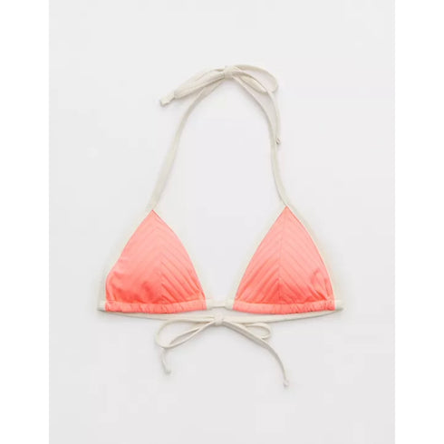 American Eagle Aerie Wide Rib String Triangle Bikini Top, Coral Crush