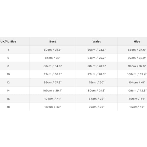 Oh Polly Women's Size Chart