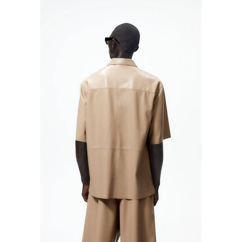 Zara Men's Faux Leather Beige Shirt | L