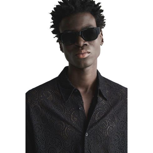 Camisa de manga larga negra con textura de crochet para hombre Zara | METRO