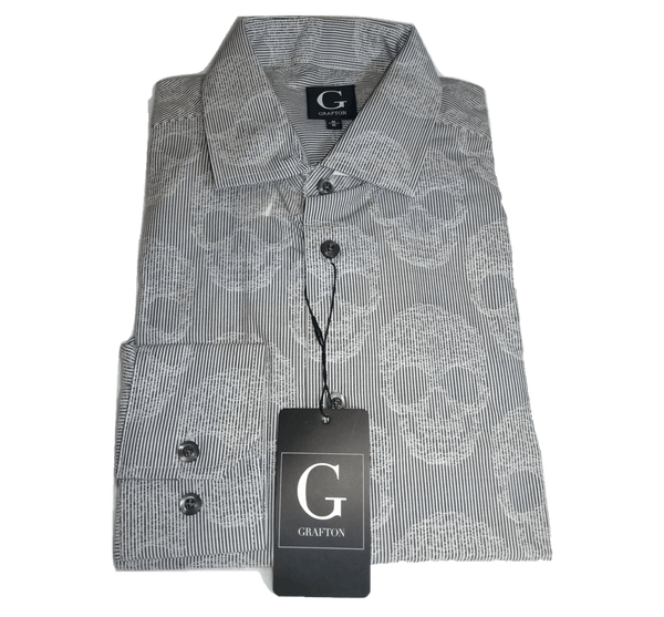 Grafton Slim Fit Stretch Design Print Dress Shirt for Men, Medium - MGworld