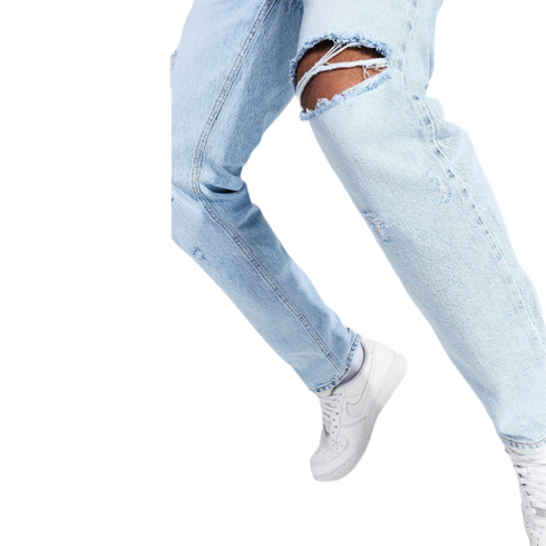 Boohoo Straight Leg Busted Knee Jean, Ice Blue