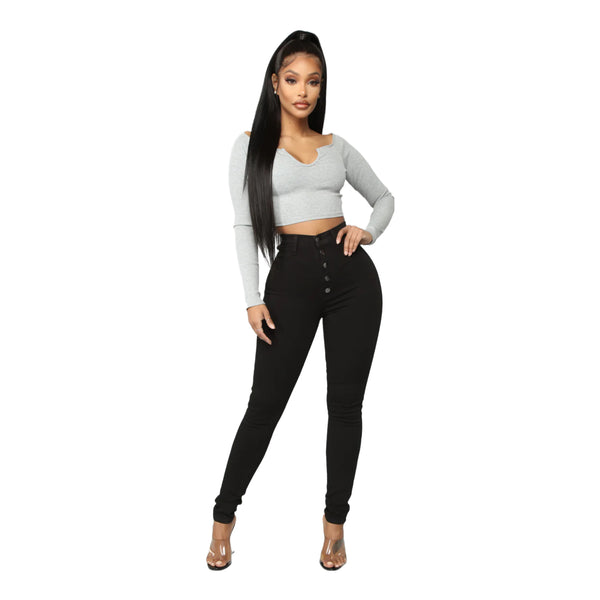 Fashion Nova Classic Button Up Skinny Jeans - Black