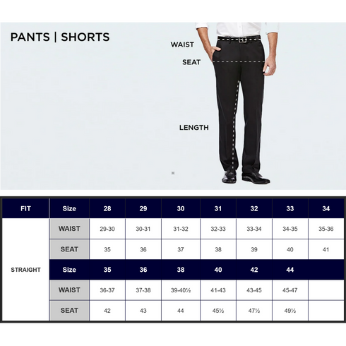 Haggar Lightweight Cool 18® Pro Pants Size Chart