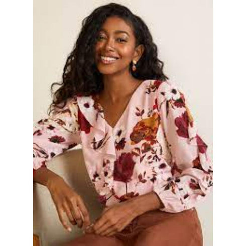 Laura Women's Petites Floral Print Ruffled Blouse