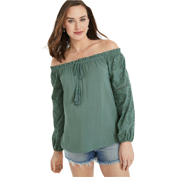 Maurices Solid Eyelet Sleeve Off The Shoulder Top | M
