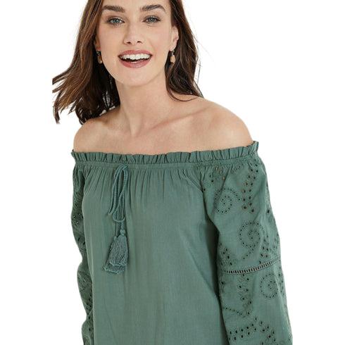 Maurices Solid Eyelet Sleeve Off The Shoulder Top | M