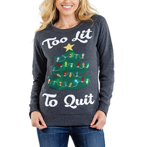 Tipsy Elves Women's Too Lit Light Up Ugly Christmas Sweater, Small - MGworld