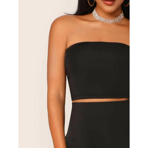 SHEIN Solid Cropped Tube Top & Pencil Midi Skirt Set | M