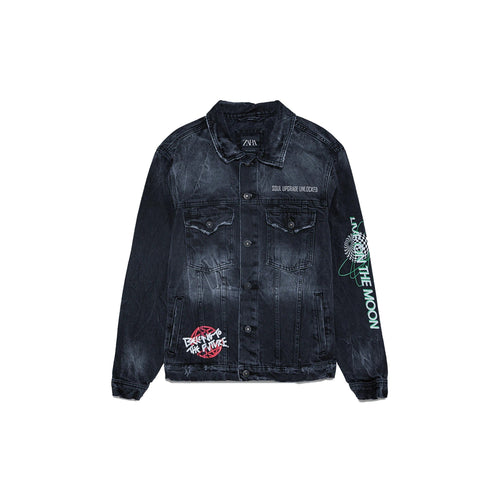 ZARA Printed Distressed Denim Jacket, Small - MGworld