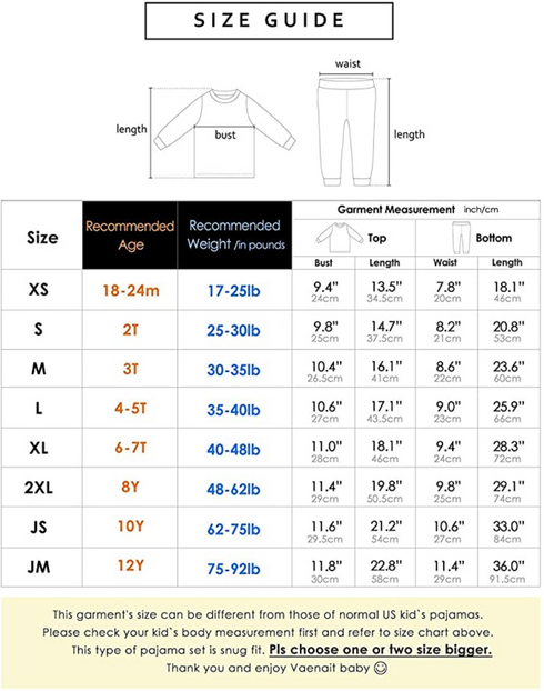 Vaenait Baby Rib Knit Pyjamas Unisex Sleepwear, Extra Large (6-7T) - MGworld