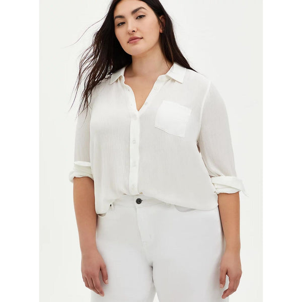 Torrid Ivory Crinkle Gauze Button Down Shirt | 2X